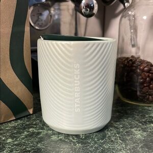 Starbucks Mint Green Pearl Pearlescent Ribbed Ceramic Coffee Tumbler Mug 8 oz
